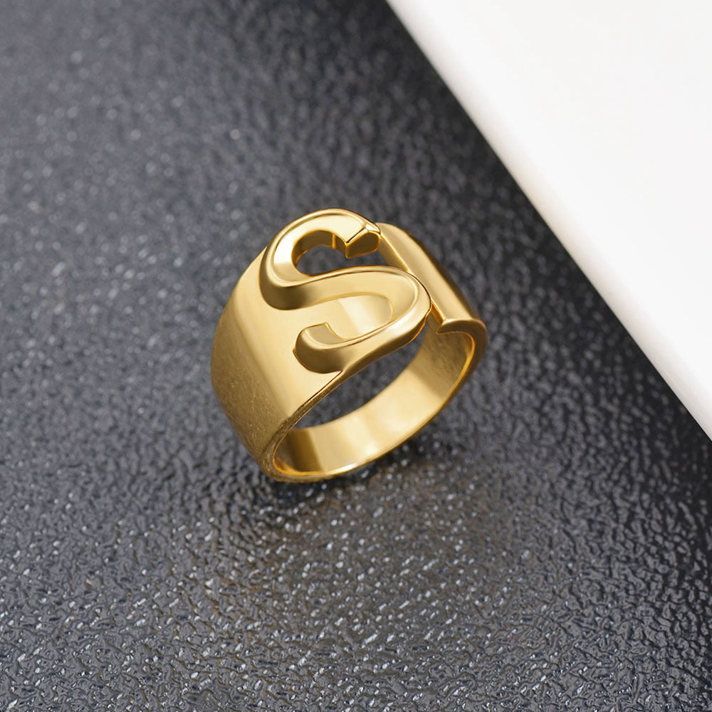 Womens Initial Letter Copper Ring With Gold Inlay A To Z Alphabet Ring For Her Birthday Gift Ideal For Girls And Women