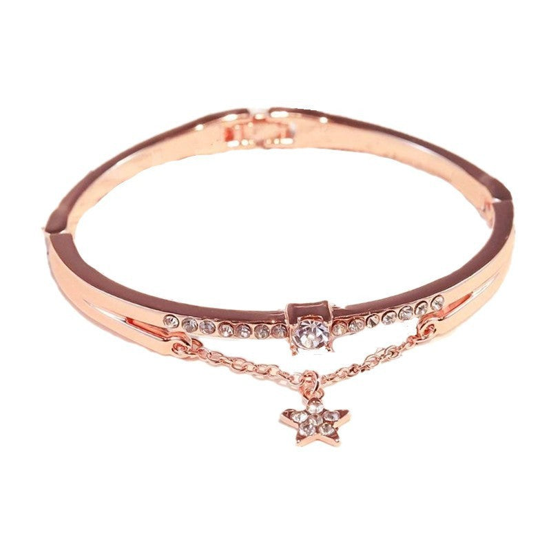Rose Gold Star Rhinestone Bracelet For Women Fashion