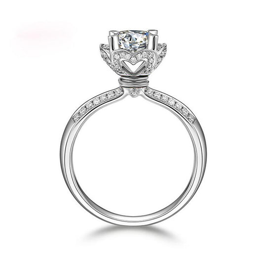 Womens Ring Heart Shaped Bouquet Simulated Diamond Jewelry For Wedding Engagement Gift Elegant Accessory Jewels