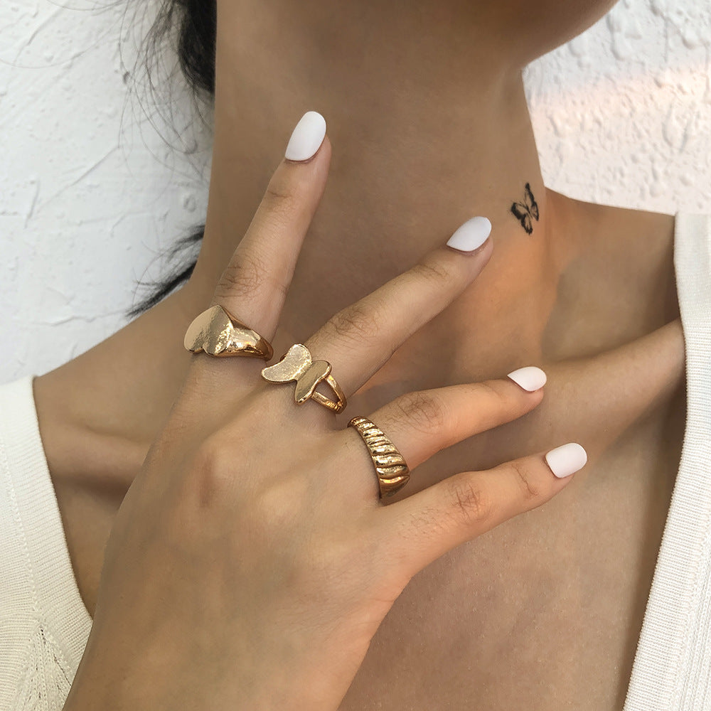 Butterfly Joint Ring European Geometric Design Electroplated Individually Packed Holiday Gift Fashionable Ring