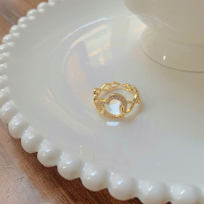 Peach Heart Ring Copper Flower Korean Style Simple Niche Design Electroplated Jewelry Rings Copper Art Ring Gem