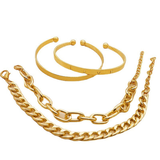 Womens Love Bangle Bracelet Set Glossy Letter Design Four Piece Alloy Jewelry Fashion Gift For Women And Girls