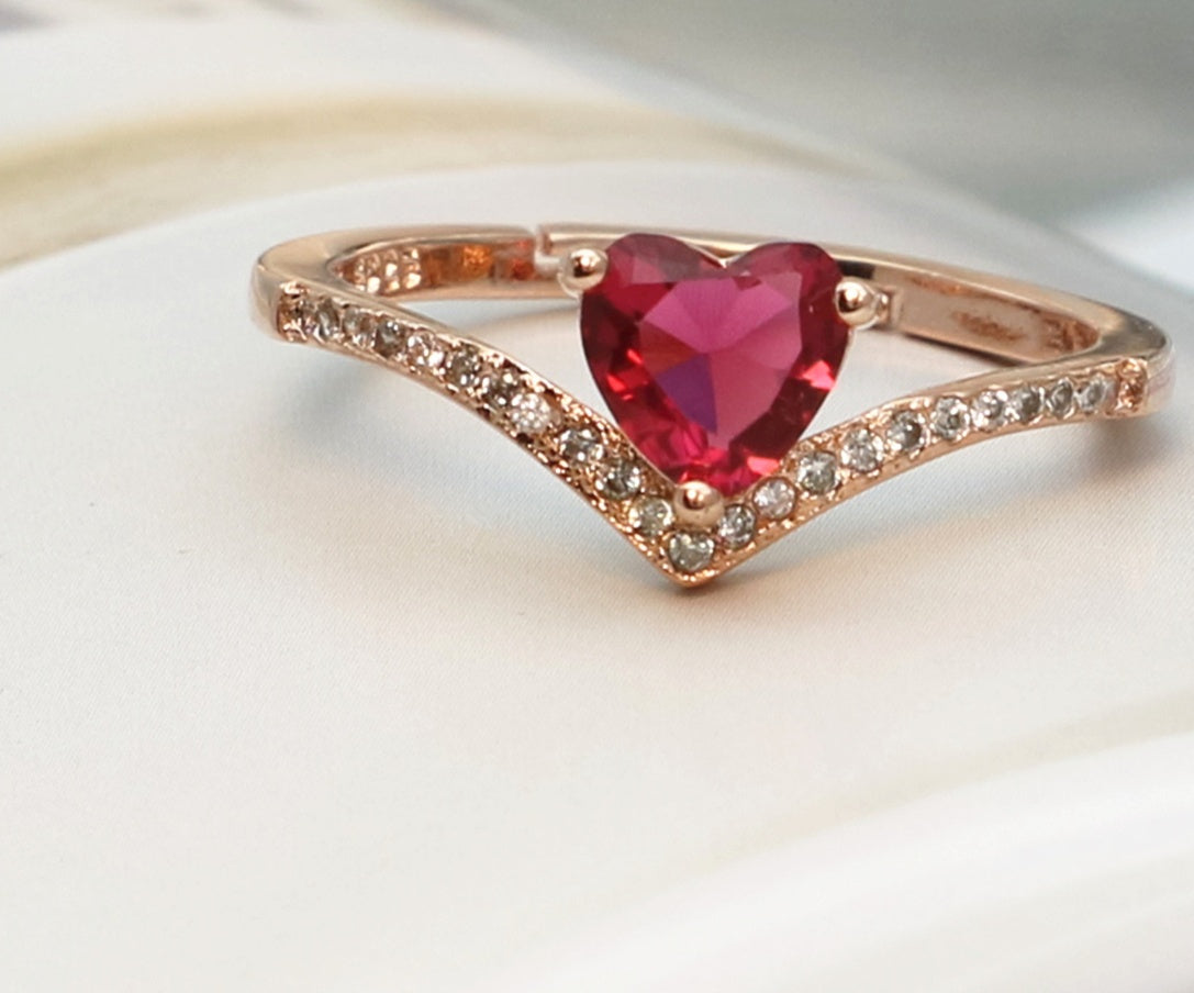 Heart Cut Red Garnet Ring With Copper Band Platinum Inlay
