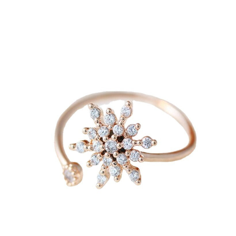 Adjustable Flower Ring Women Silver Alloy Electroplated Rotating Band Elegant Design For Everyday Wear Great Gift