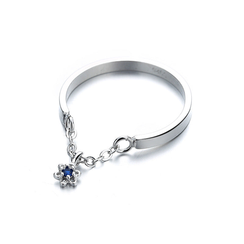 Star Zircon Inlaid Copper Ring with Tassel and Blue Accent Korean Fashion Jewelry Gift for Women Elegant Style