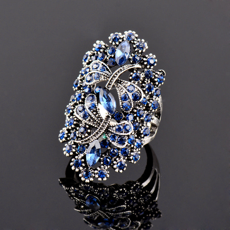 Womens Geometric Ring With Zirconia Stone Hollow Alloy Electroplated Ins Styles Fashion Jewelry Antique Silver