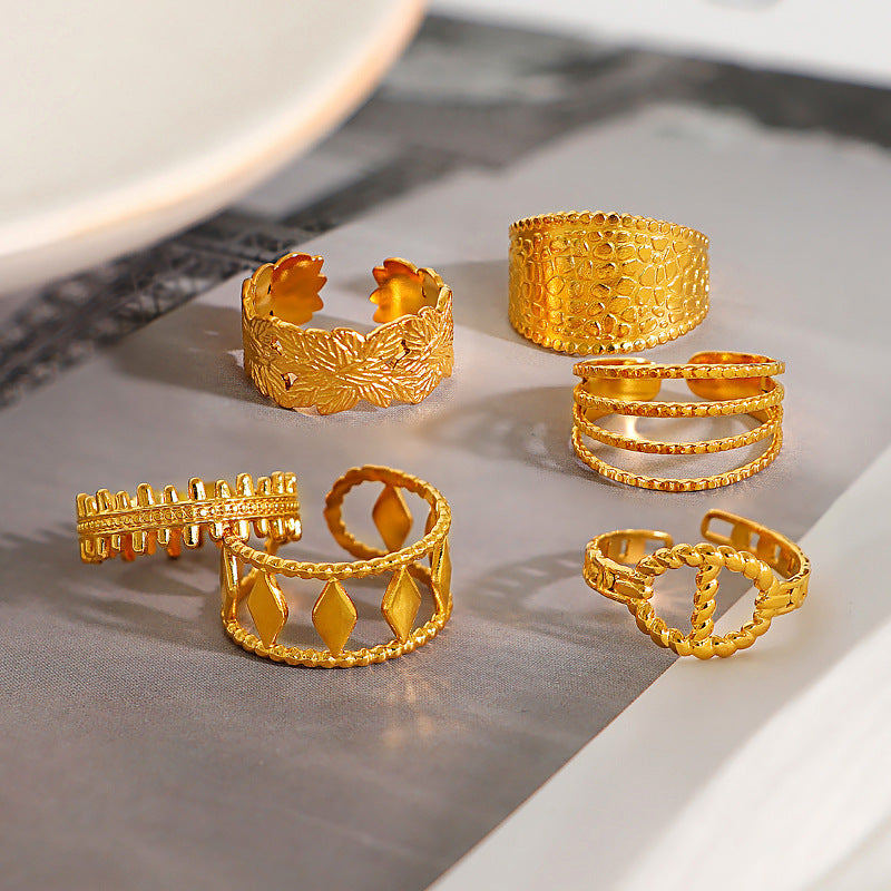 Womens Adjustable Open Ring 18K Gold Plated Steel Geometric