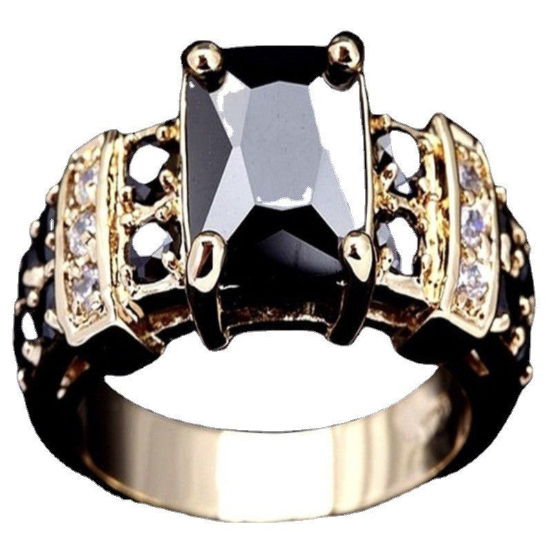 Rectangular Obsidian Ring Electroplated Alloy Metal Fashion Ring For Women Trendy Stylish Accessory Jewelry Now
