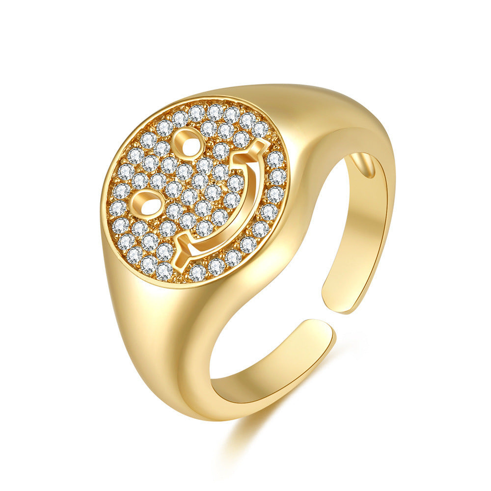 Adjustable Green Zircon Openwork Brass Ring For Women Stylish Fashion Jewelry Statement Piece Everyday Stylish