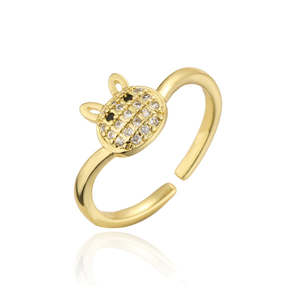 Owl Zircon Inlaid Copper Ring Women Adjustable Animal Design Jewelry Everyday Wear And Special Occasions Women