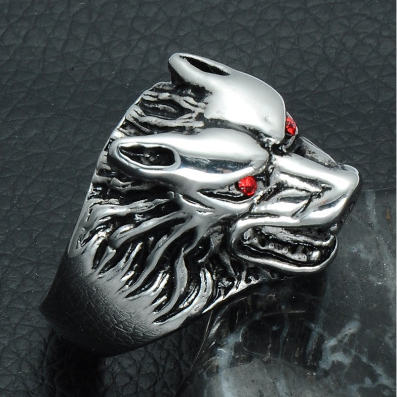 Mens Wolf Head Ring Punk Design Alloy Jewelry Electroplated Durable Statement Gift For Men Everyday Wear Deluxe