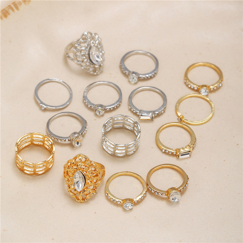Womens Fashion Rings 7 Pieces Geometric Alloy Electroplated Rings With Artificial Gems European American Match