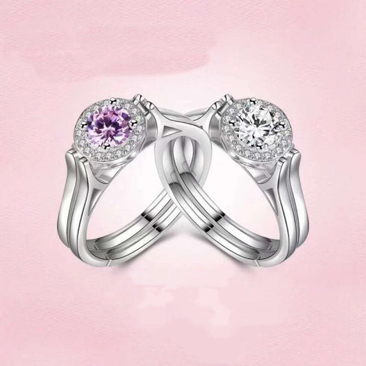 Adjustable Copper Ring Heart Design With Alloy Gemstones Electroplated Finish Fashion Jewelry Gift For Her Gift