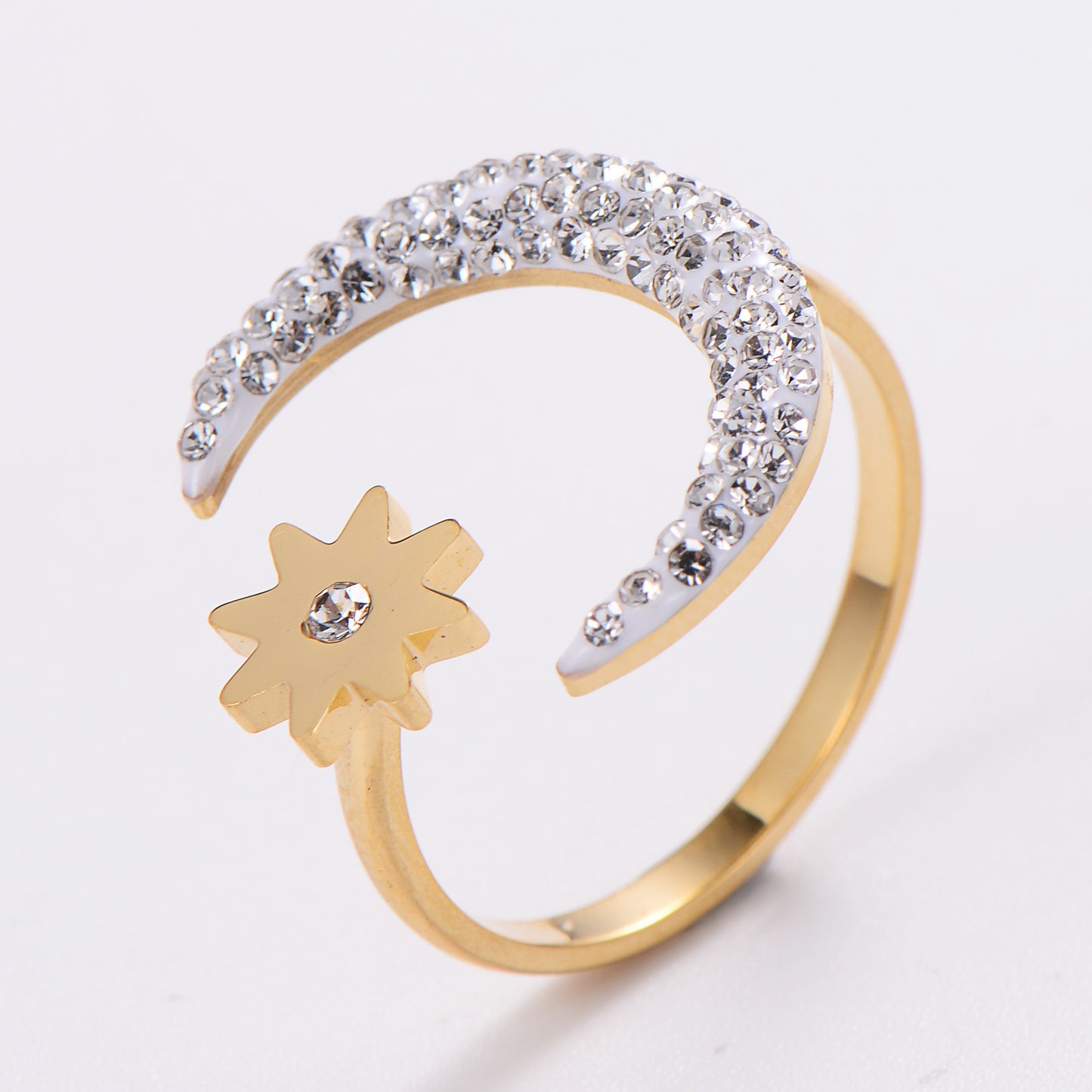 Women Titanium Steel Ring Moon Star Inlaid Open Adjustable Minimalist Dainty Jewelry For Everyday Wear Jewelry