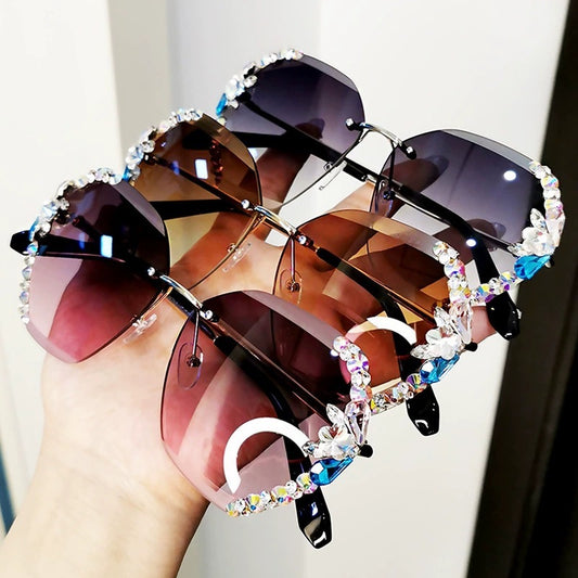 Womens Sunglasses UV400 Resin Lens Rhinestone Decor Plate Frame Neon Gray Diamond Casual Everyday Style Trendy