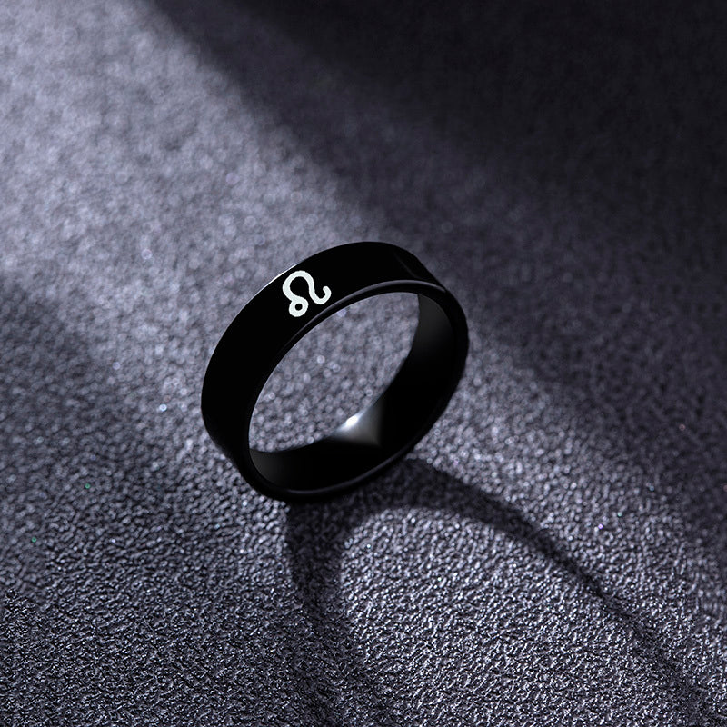 Black Stainless Steel Ring Zodiac Constellation Stars Geometric Shape PunkHipHop Fashion Ring ForMen AndWomen