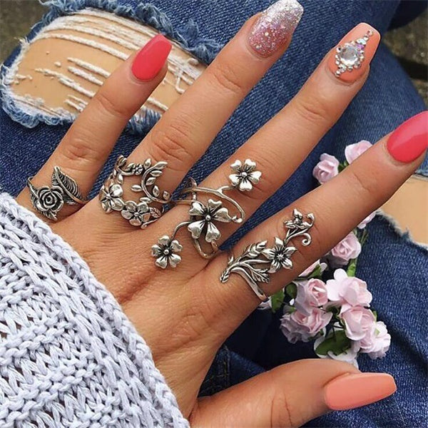 Womens Knuckle Ring Set Bohemian Alloy Rings Electroplated Silver Geometric Design European American Ornaments
