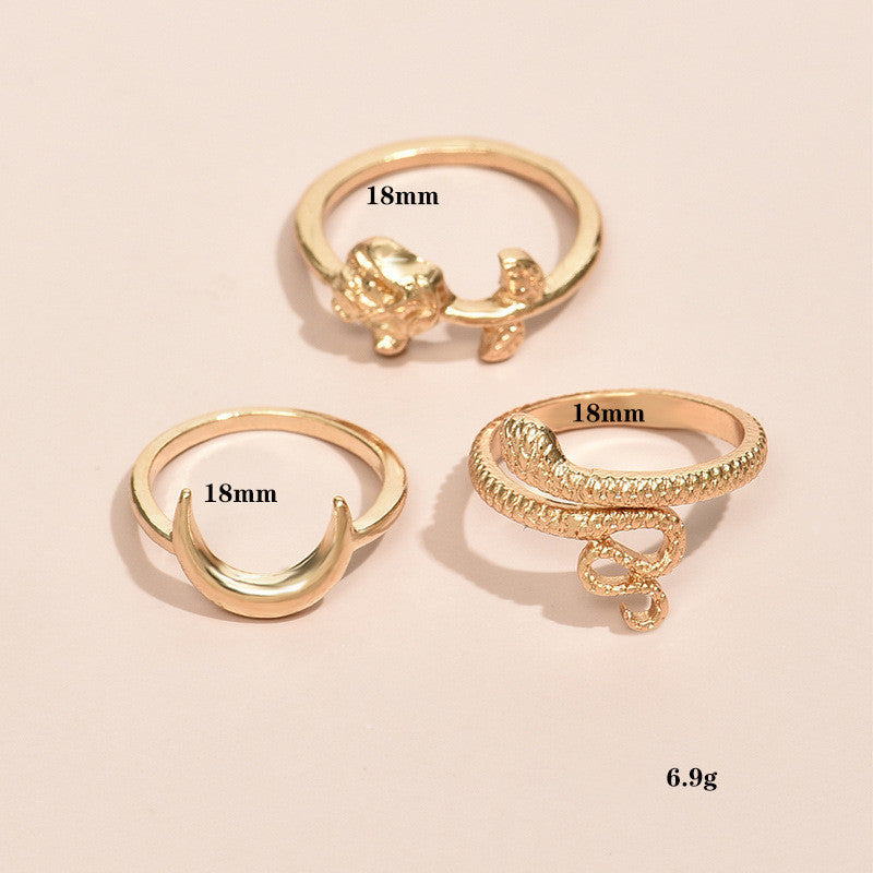 Womens Ring Set Three Piece Elegant Flower Rings Gold Tone Electroplated Alloy Lightweight Metal Rings Fashion