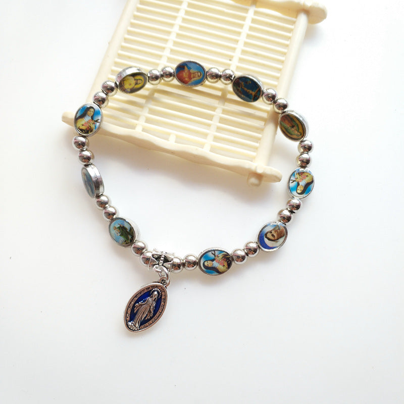 Beaded Cross Bracelet Stretchable Alloy Beads Religious Jewelry for Men and Women Christian Style Classic Look