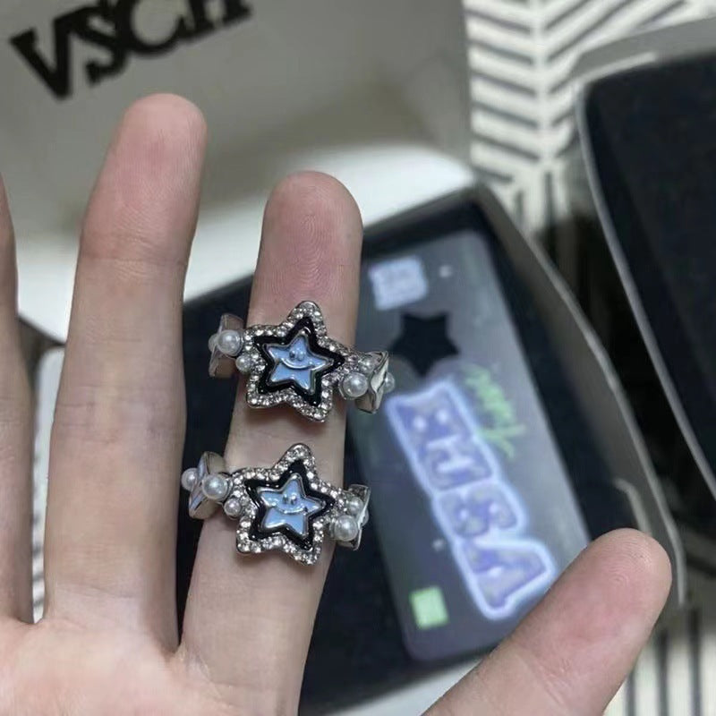 Lucky Star Ring Adjustable Alloy Finger Band For Teens