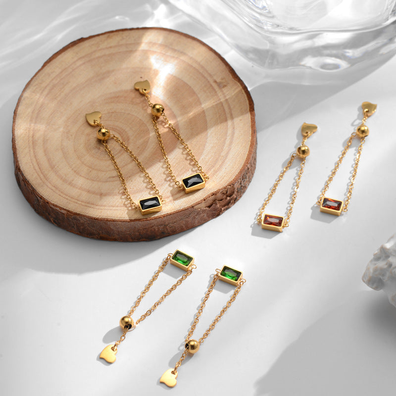 Womens Adjustable Chain Ring with Inlaid Zircon Square Diamond Red Black Titanium Steel Jewelry Bead 4mm Size