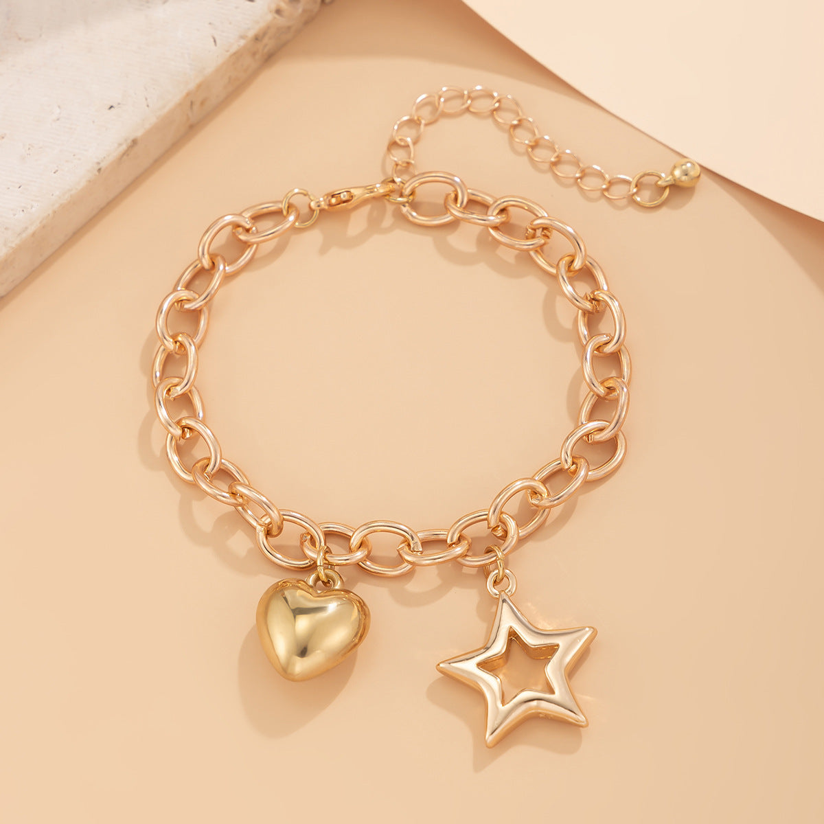 Women Heart Charm Bracelet Electroplated Alloy Peach Heart