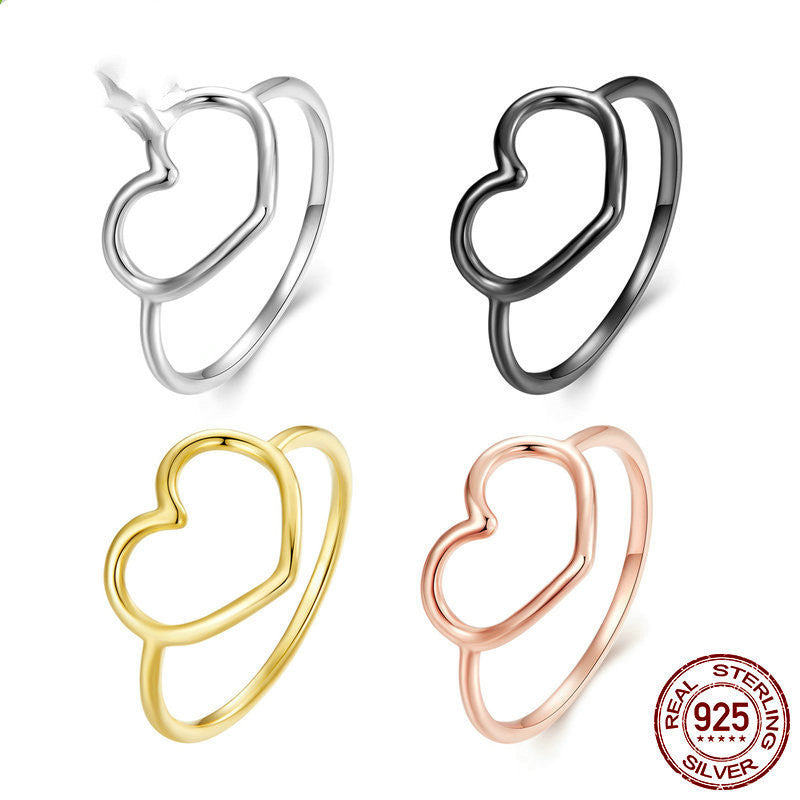 Womens Heart Ring S925 Sterling Silver Hollow Heart Design Gift For Women Girls Heart Jewelry Silver Tone Glow