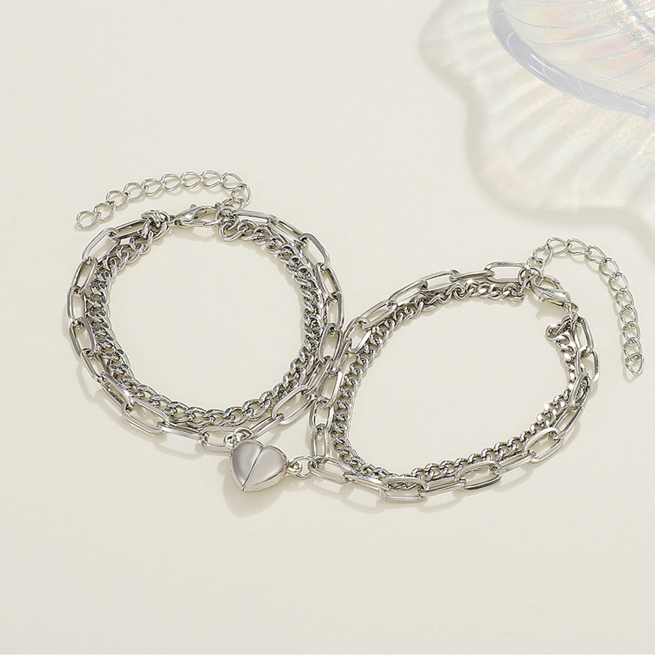 Couple Magnetic Heart Shaped Alloy Bracelets Set For Couples Matching Design With Love Tone For Everyday Style