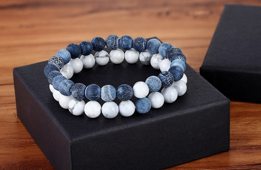 Unisex Yoga Bead Bracelets Natural Stone Glass Bead Geometric Jewelry For Couples Pack Of Two Gift Set For You