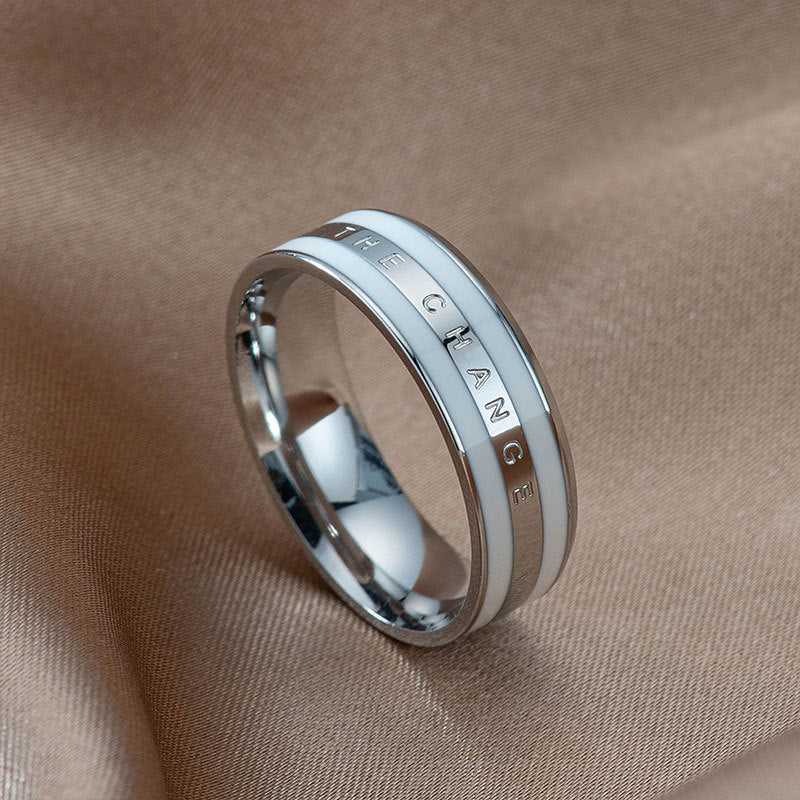 Simple Fashion Wide Epoxy Ceramic Titanium Steel Ring Couple Style Text Letters Rose Gold Silver Colors Styles