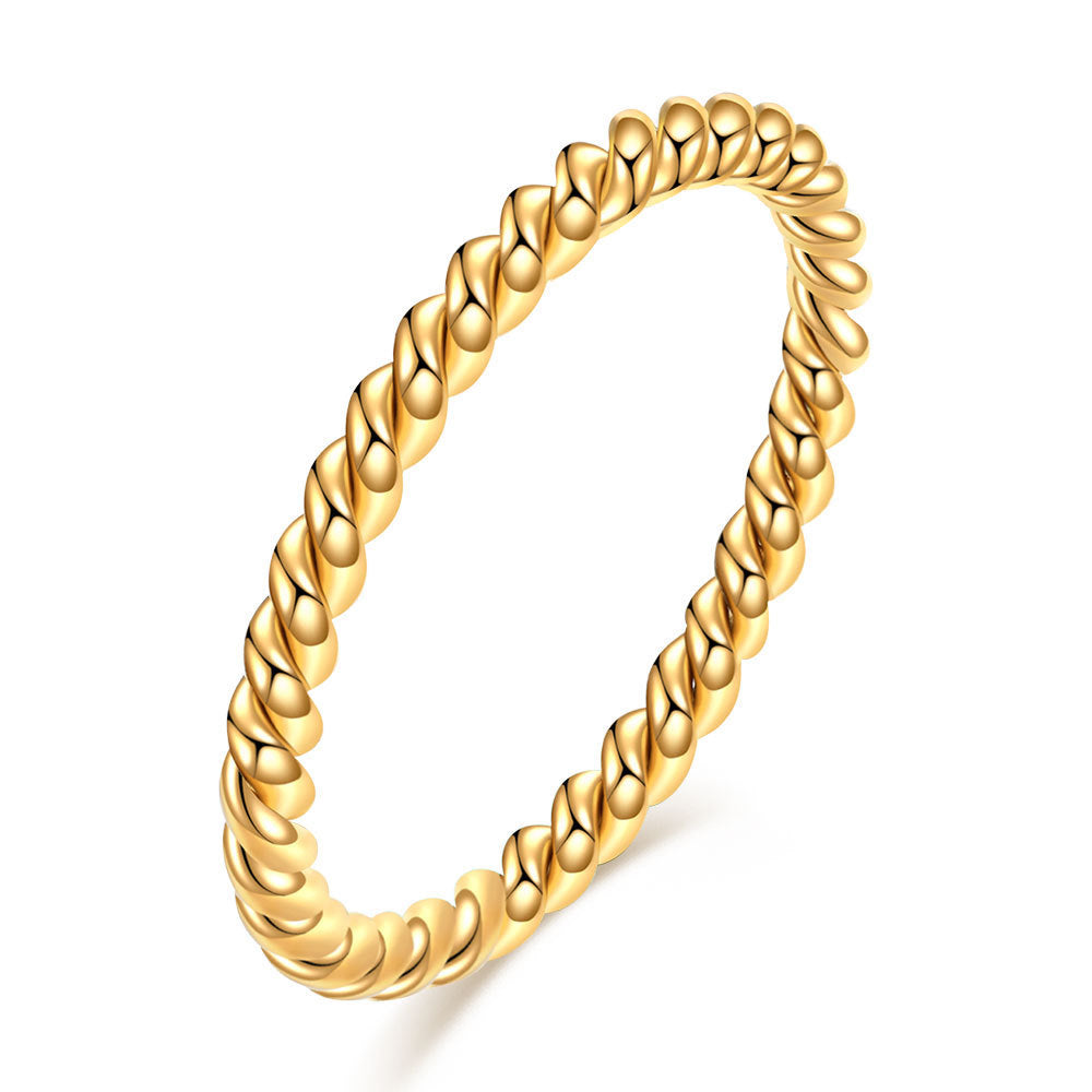 Women Titanium Steel Ring Geometric Leaf Diamond Thin Band Statement Ring Three Color Stitch Design Elegant Finish