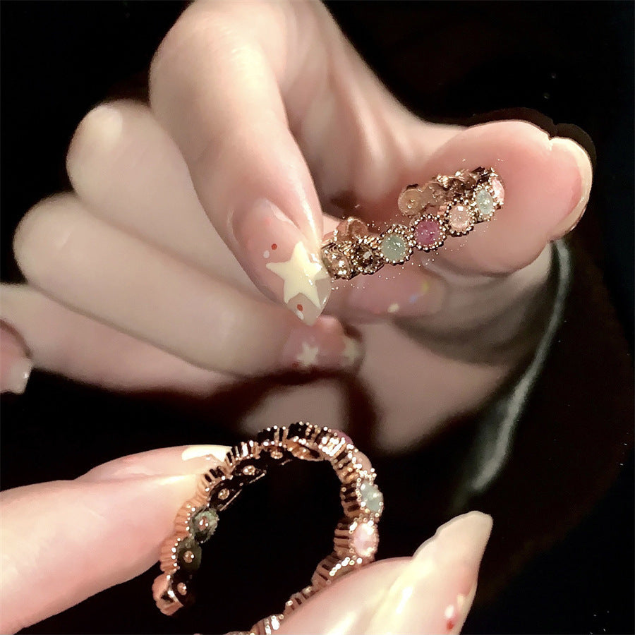 Womens Adjustable Open Ring Rainbow Tourmaline Geometric Copper Ring Electroplated Special Special Jewelry Ring