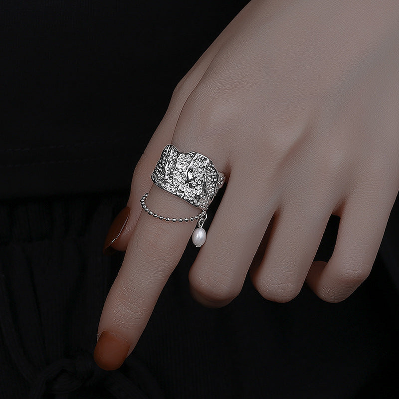 Womens Copper Ring With Pearl Inlay Pearl Korean Geometric Ring Irregular Index Finger Pearl Ring Fashion Ring