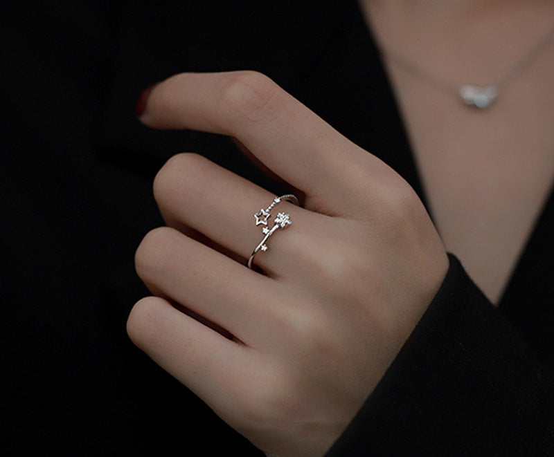 Women Star Ring Adjustable Open Design With Inlaid Zircon Copper Ring 3A Jewelry Gift For Her Star 5mm Shimmer