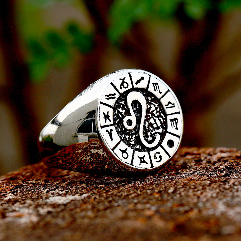 Men Titanium Steel Ring 12 Constellation Zodiac Design Polished Durable Unisex Jewelry For Everyday Wear Handcrafted