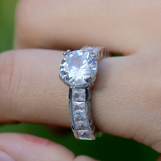 Womens Gold Plated Full Circle Zircon Ring Copper Jewelry Fashion Statement Elegant Circle Ring Everyday Style