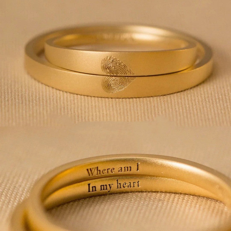 Couples Fingerprint Love Ring Gold Tone Alloy Promise Anniversary His And Hers Matching Jewelry Quality Classy