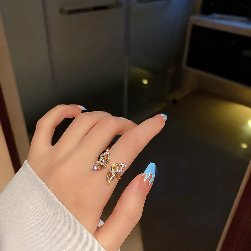 Womens Microset Zircon Ring Butterfly Inlay Alloy Korean Style Fashion Jewelry For Everyday Elegant Wear Gift Idea