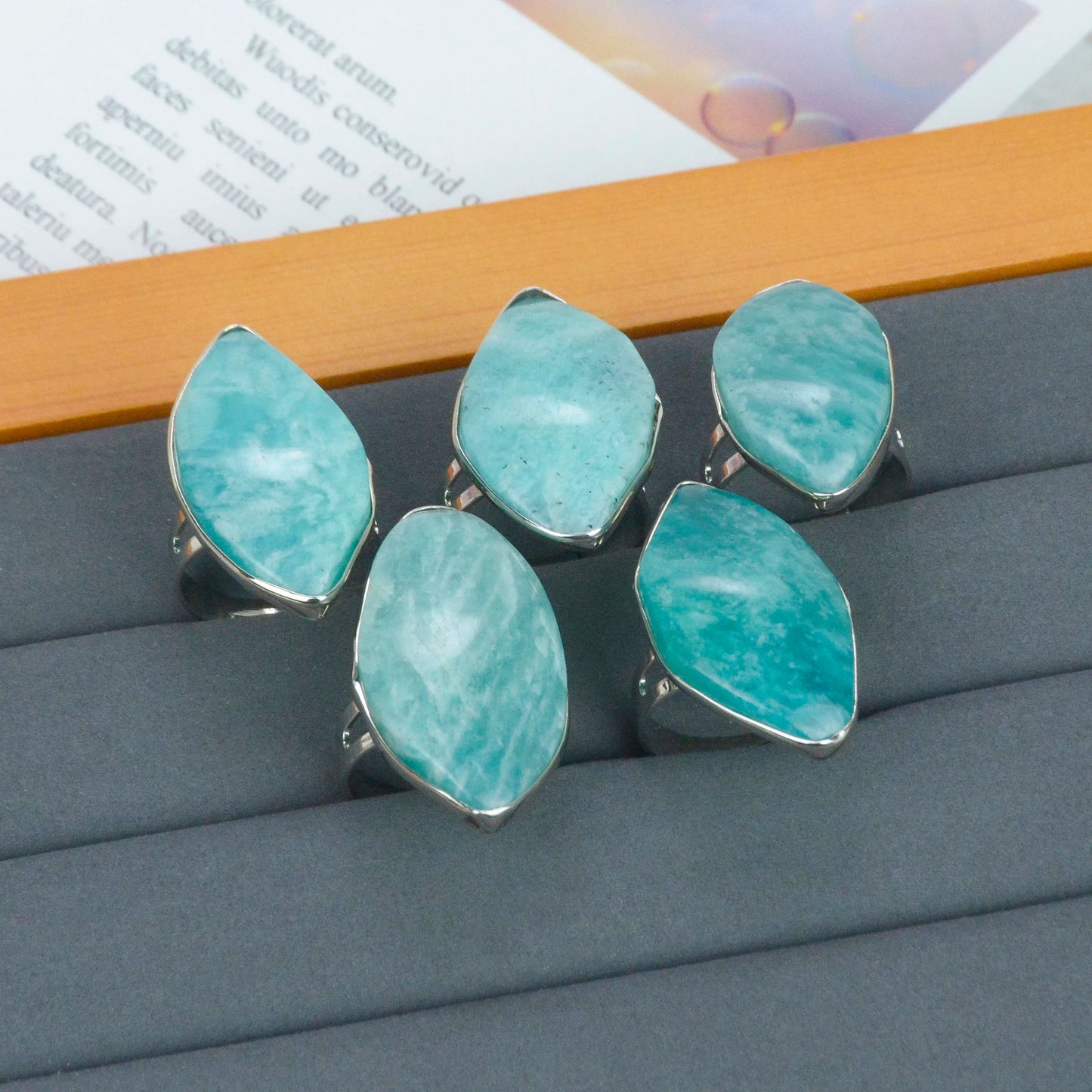 Natural Amazonite Rough Stone Edging Polished Gemstone Ornament Asymmetric Geometric Natural Stone Ring Jewelry
