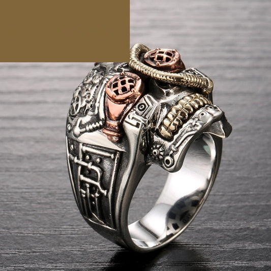 Mens Skull Ring Retro Alloy Metal European American Carved Tri Color Design Fashion Statement Ring Travel Gift