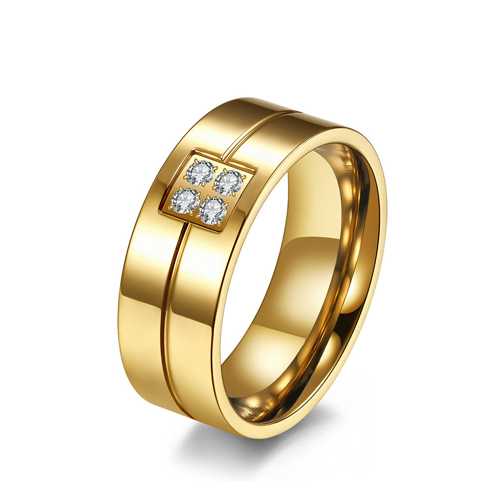 Stainless Steel Diamond Wedding Ring Unisex Geometric Fashion Sizes Eight Nine Ten Eleven Twelve Thirteen Gold