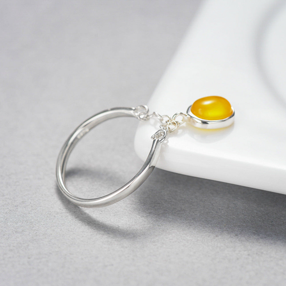 Sterling Silver Drop Earrings Women Electroplated Yellow Chalcedony Fashion Elegant Dangle Jewelry Everyday Wear