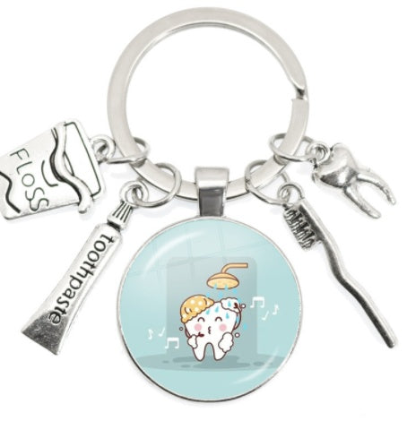 Round Toothbrush Keychain Alloy Metal Key Ring Unisex Pendant Gift for Keys Bags Backpacks and More Gift Ideas