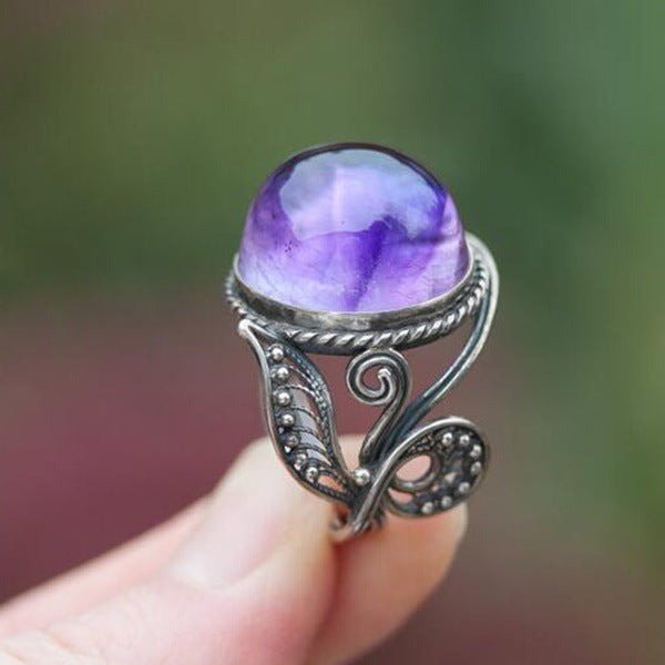Womens Amethyst Ring Copper Geometric Design European American Inspired Elegant Jewelry Gift For Her Gift Idea