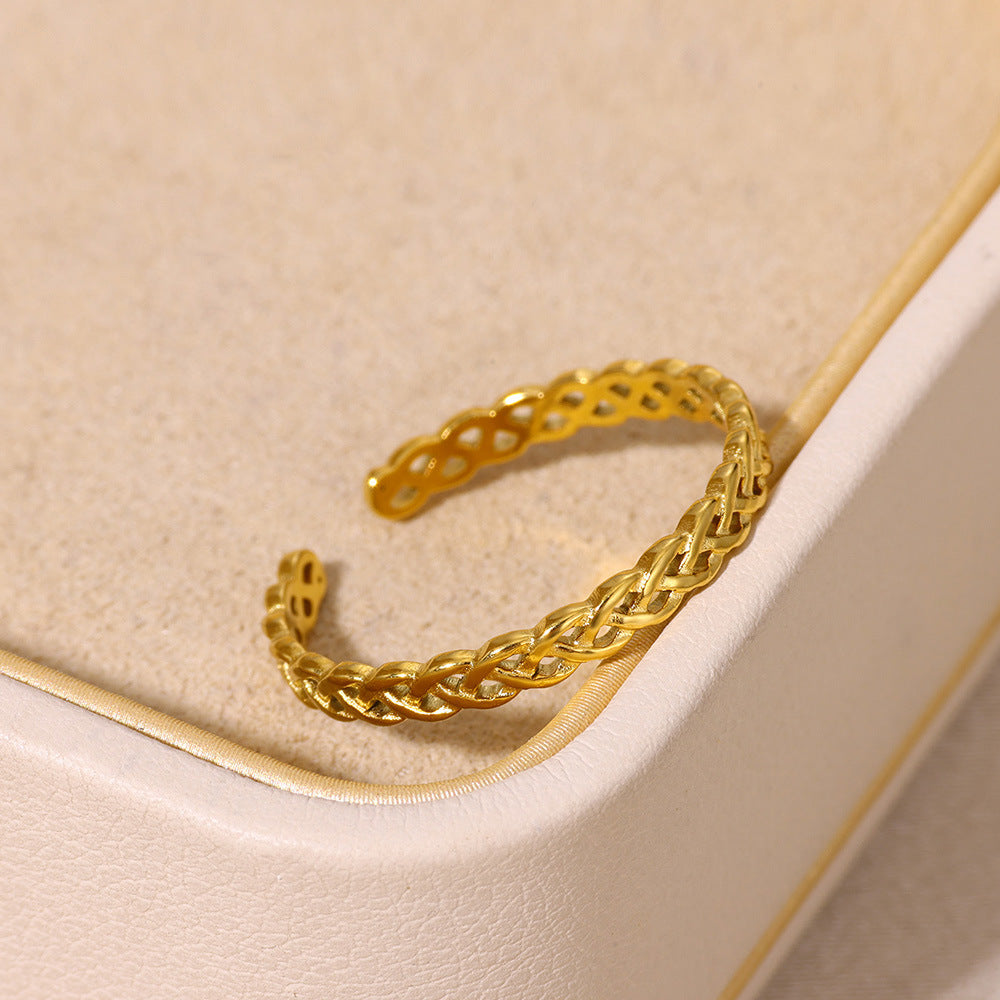 Women Adjustable Geometric Open Ring Copper Gold Finish