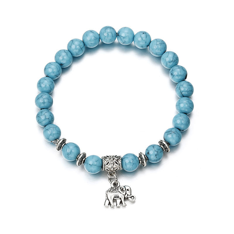 Mens Vintage Turquoise Elephant Bracelet Zirc Alloy Acrylic Bracelet With Blue Stone Accent Jewelry Gift Trend