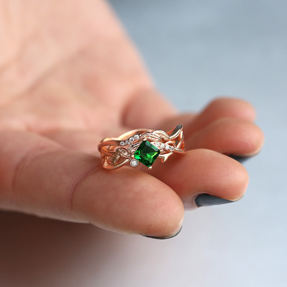 Copper Ring With Geometric Zircon Inlay European Design For Women Fashion Accessory Green Zircon Jewelry Shine