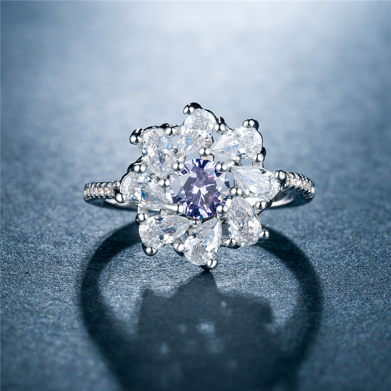 Purple Zircon Ring Copper Plated Gold Jewelry for Women