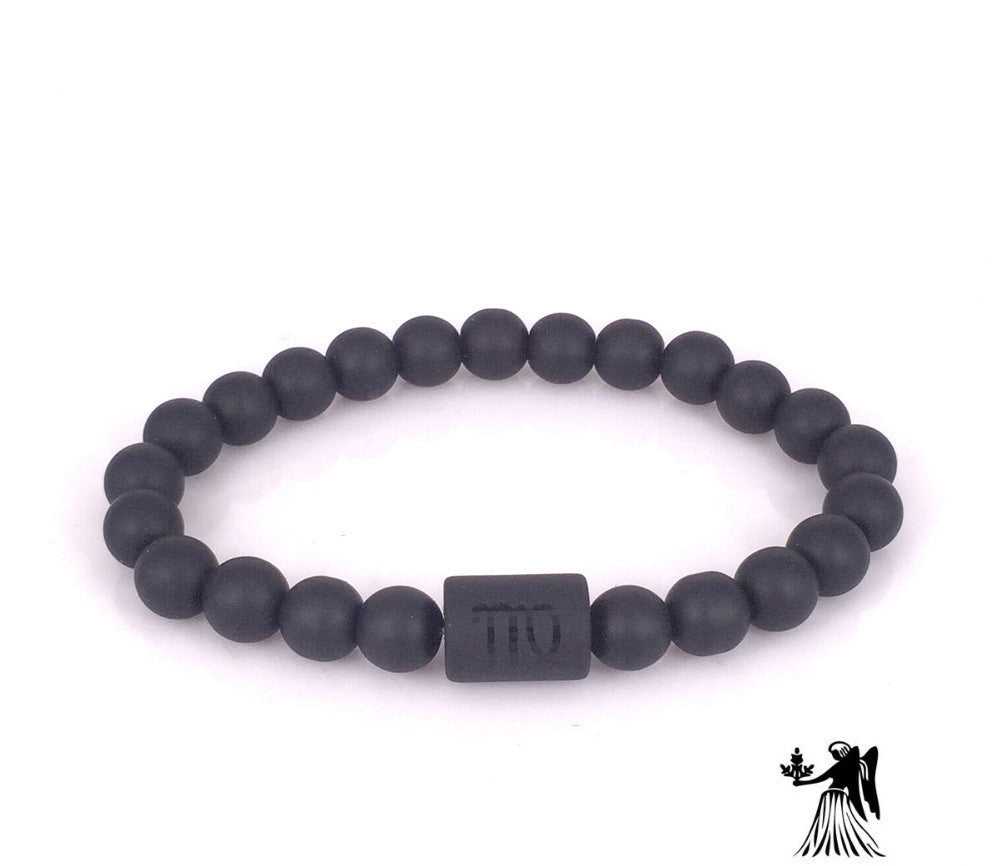 Unisex Beaded Bracelet Frosted Black Onyx Stone With Geometric Pattern 8mm Beads 19cm Length Jewelry For Men And Women