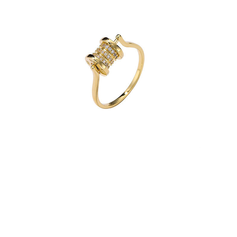 Golden Geometric Ring With Diamond Studded Design Adjustable Opening For Women Fashion Jewelry Party Wear Gold